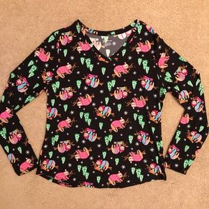 No Boundaries Christmas Sloth Long Sleeve Tee Womens Plus Size 3XL Super Stretch